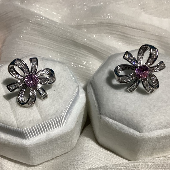 🌸Luxurious Pink Sapphire and Diamond Baguette Cherry Blossom Stud Earrin… - Picture 10 of 16